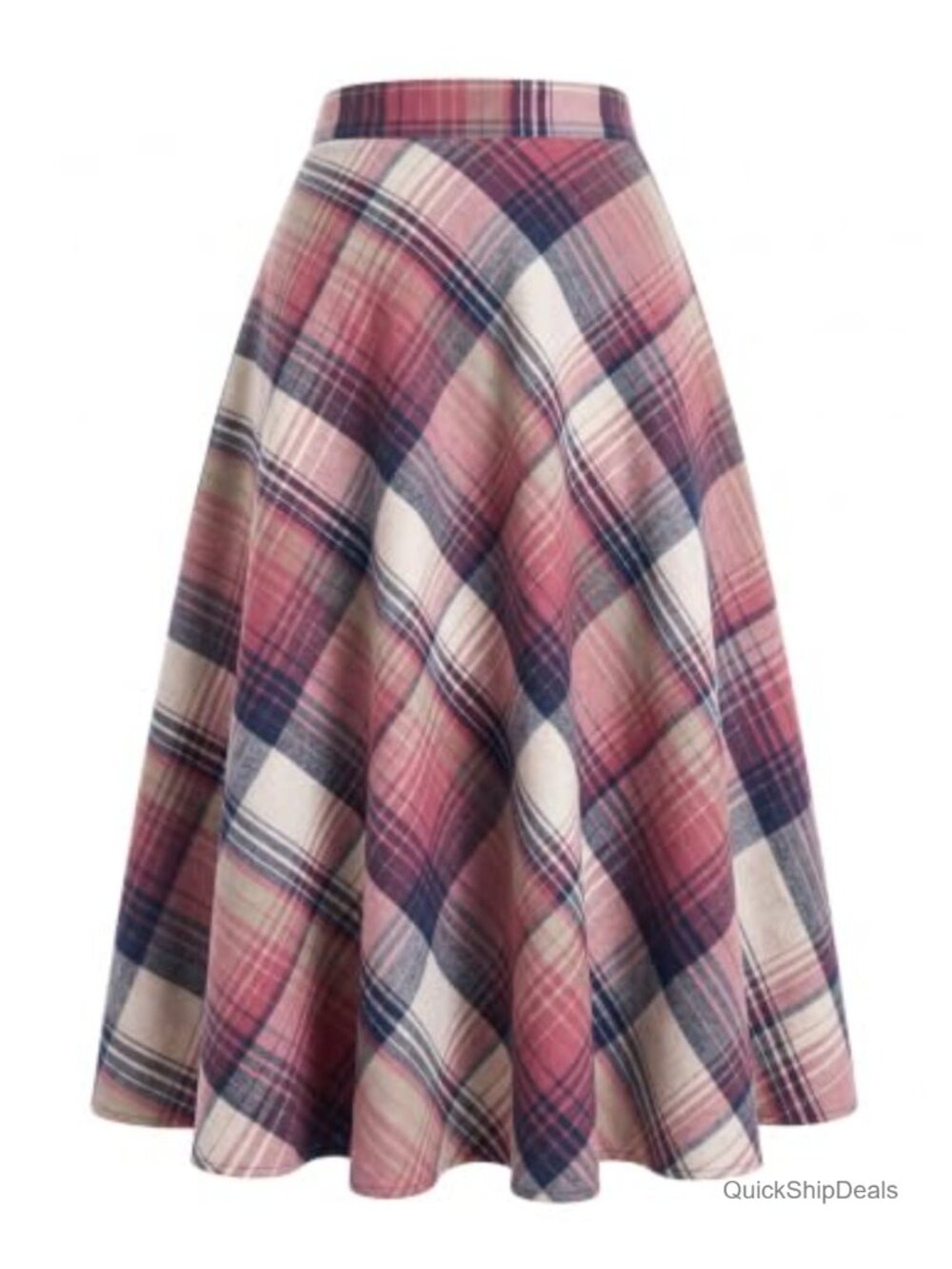 Plaid A-Line Skirt High Waisted with Pockets Pleated Flared Midi